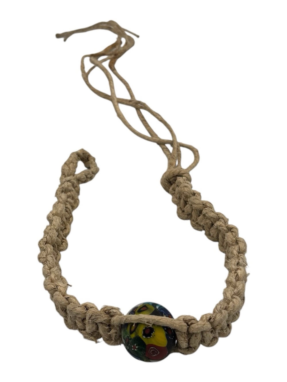 1 Of 1 15.5” Handmade Thick Hemp 6.5” Adjustable Necklace W/ Glass Pendant